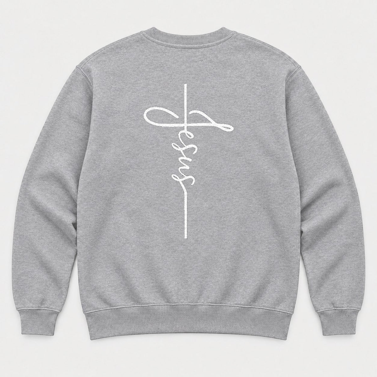 Jesus Cross Script Christian Graphic T-Shirt & Sweatshirt - Sweatshirt Sport Grey Back