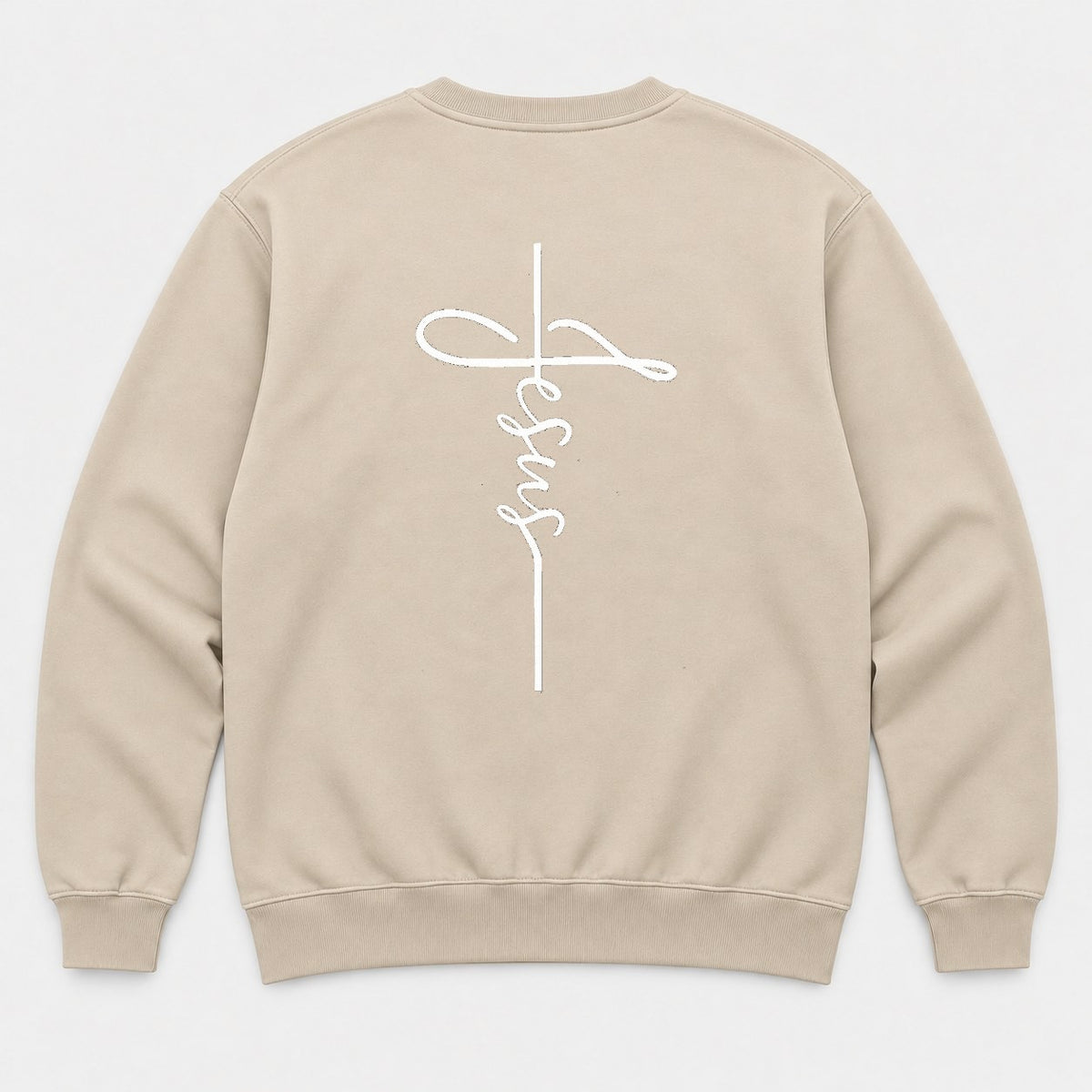 Jesus Cross Script Christian Graphic T-Shirt & Sweatshirt - Sweatshirt Sand Back