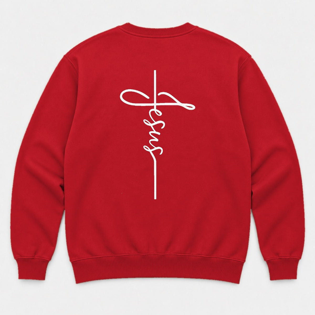 Jesus Cross Script Christian Graphic T-Shirt & Sweatshirt - Sweatshirt Red Back