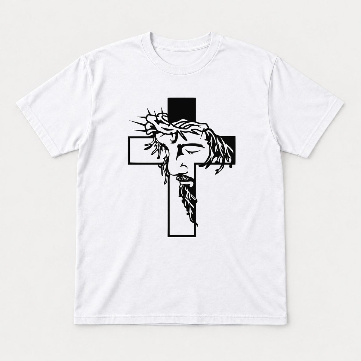 Jesus Crown of Thorns Cross Christian Graphic T-Shirt & Sweatshirt - Tshirt White Front