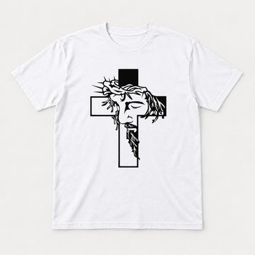 Jesus Crown of Thorns Cross Christian Graphic T-Shirt & Sweatshirt - Tshirt White Front