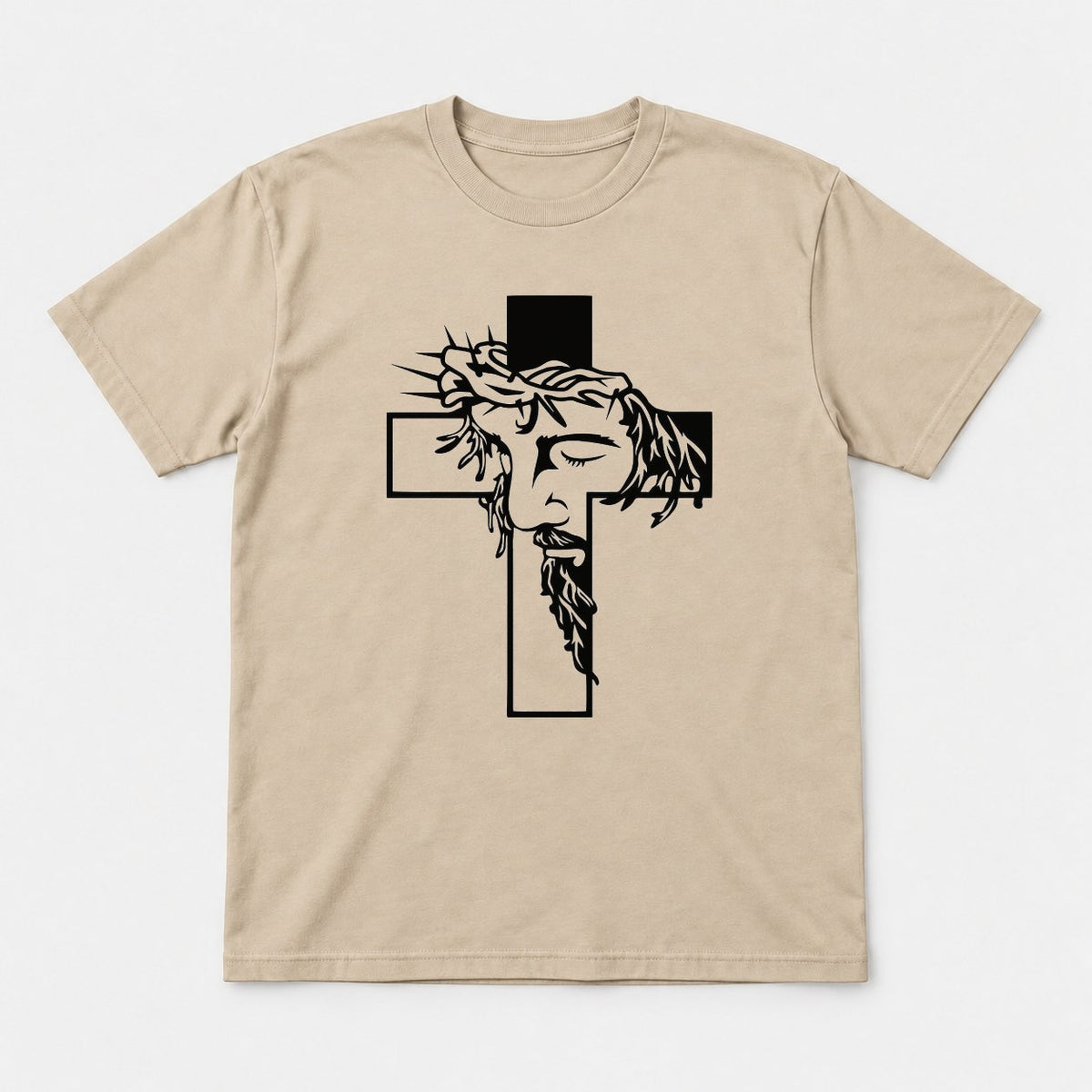 Jesus Crown of Thorns Cross Christian Graphic T-Shirt & Sweatshirt - Tshirt Sand Front