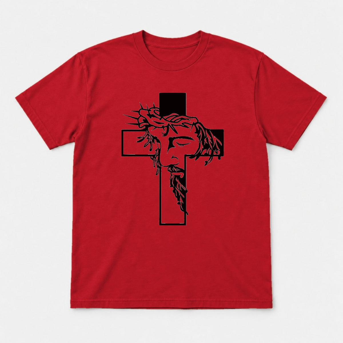 Jesus Crown of Thorns Cross Christian Graphic T-Shirt & Sweatshirt - Tshirt Red Front