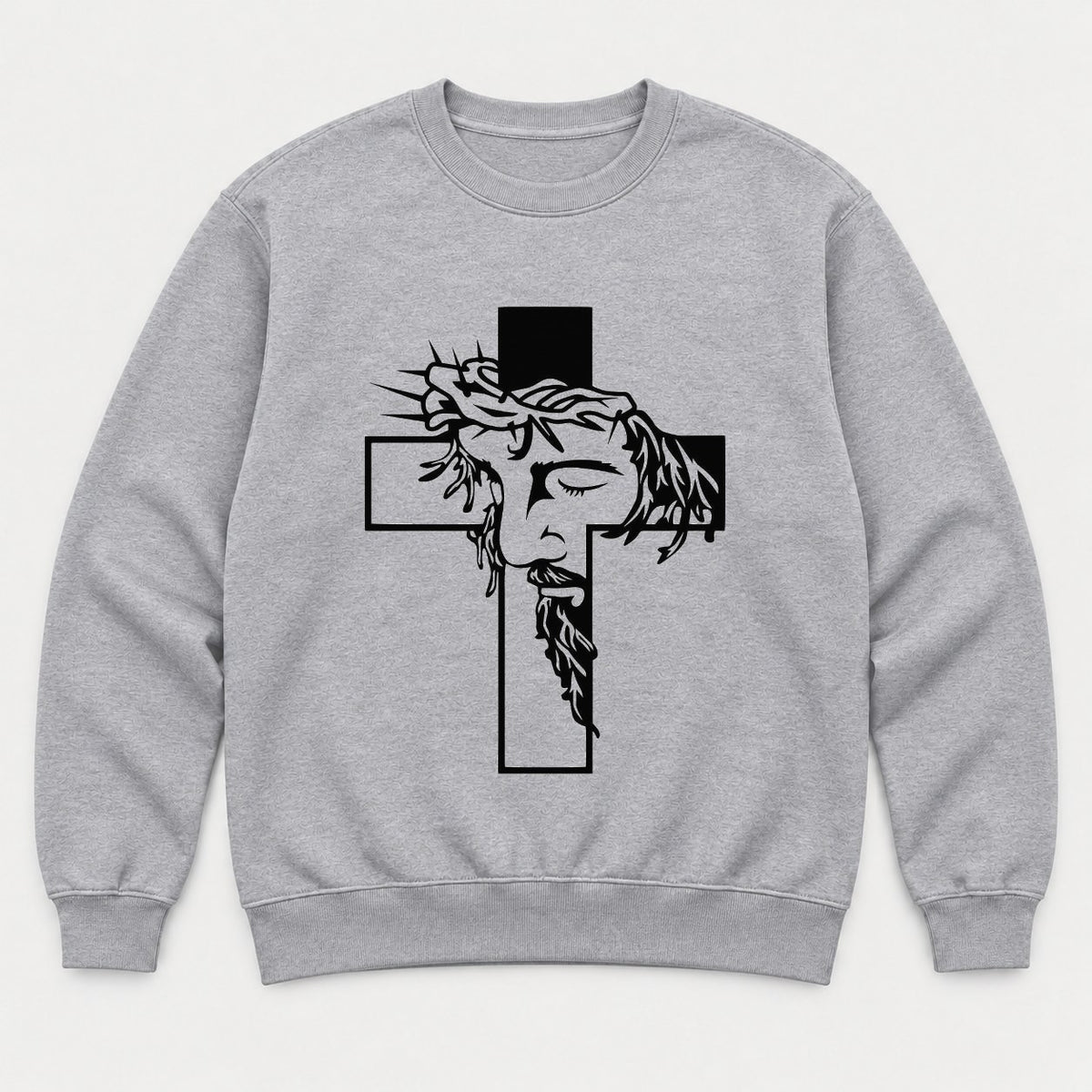 Jesus Crown of Thorns Cross Christian Graphic T-Shirt & Sweatshirt - Sweatshirt Sport Grey Front