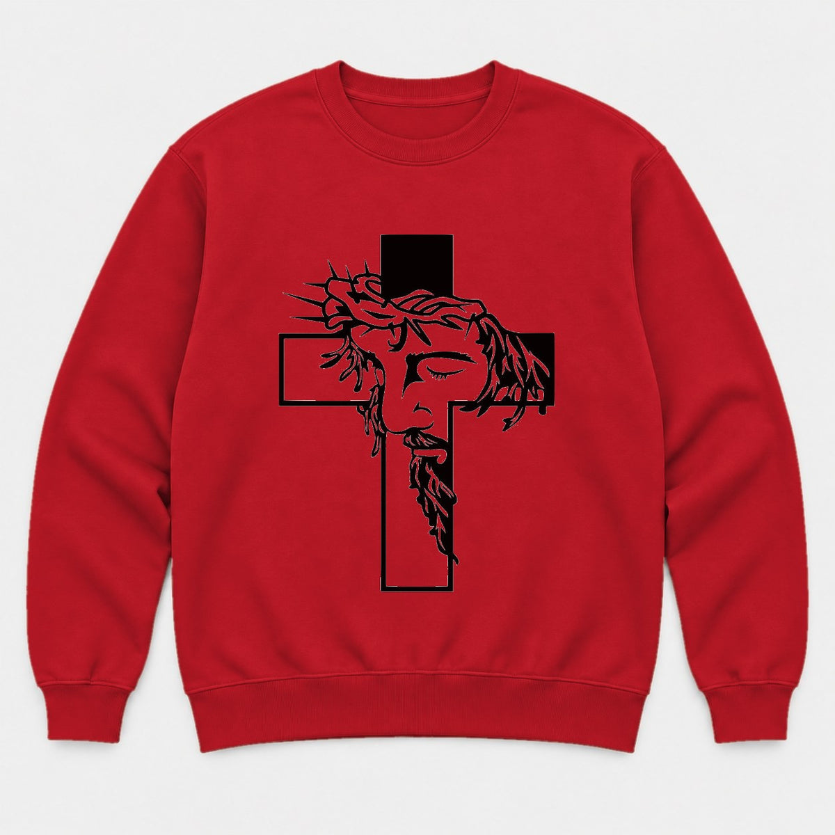 Jesus Crown of Thorns Cross Christian Graphic T-Shirt & Sweatshirt - Sweatshirt Red Front