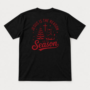 Jesus Is the Reason for the Season Christmas Tree Cross & Donkey Graphic T-Shirt & Sweatshirt - Tshirt Black Back