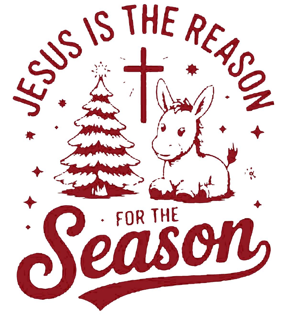 Jesus Is the Reason for the Season Christmas Tree Cross & Donkey Graphic T-Shirt & Sweatshirt - print file Back