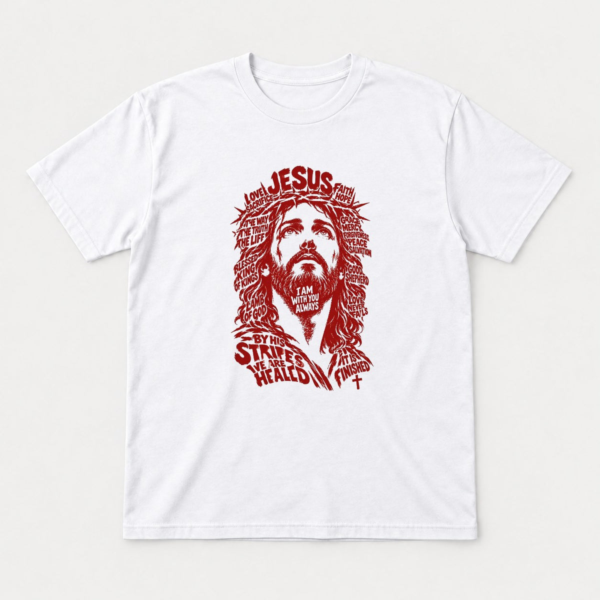 Jesus Word Art Portrait Christian Graphic T-Shirt & Sweatshirt - Tshirt White Front