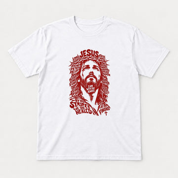 Jesus Word Art Portrait Christian Graphic T-Shirt & Sweatshirt - Tshirt White Front