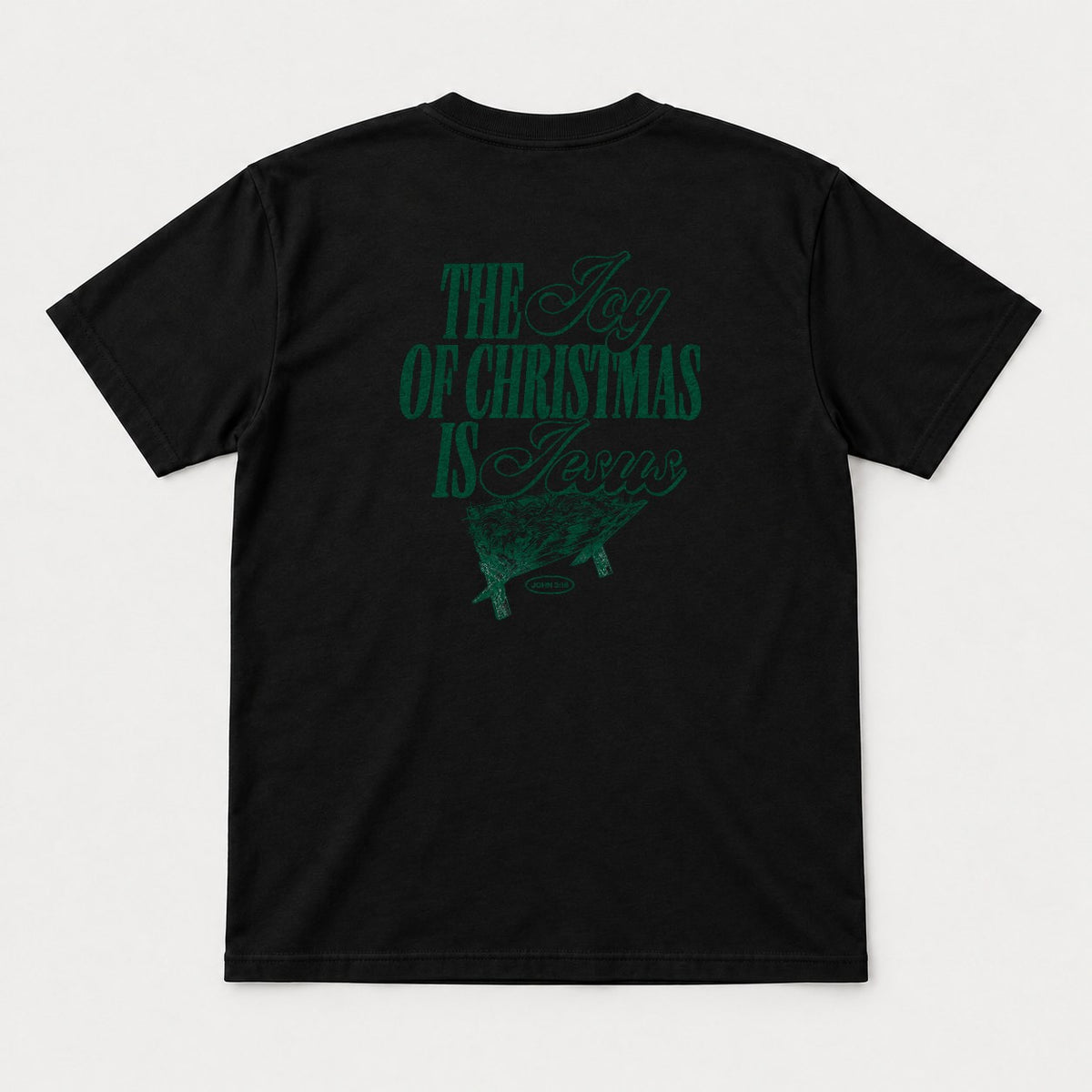 The Joy of Christmas Is Jesus Nativity Manger Graphic T-Shirt & Sweatshirt - Tshirt Black Back