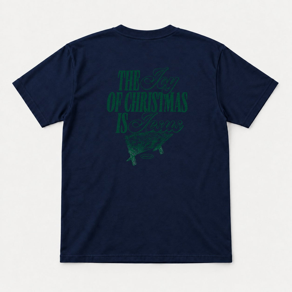The Joy of Christmas Is Jesus Nativity Manger Graphic T-Shirt & Sweatshirt - Tshirt Navy Back