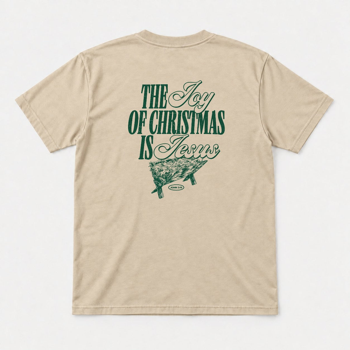 The Joy of Christmas Is Jesus Nativity Manger Graphic T-Shirt & Sweatshirt - Tshirt Sand Back
