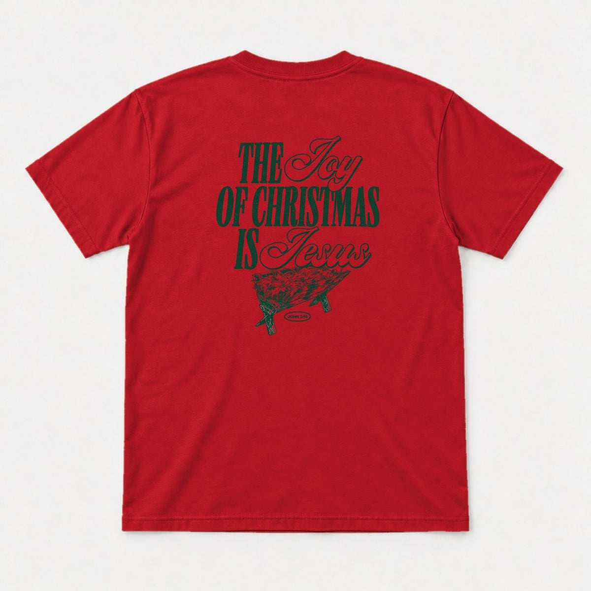 The Joy of Christmas Is Jesus Nativity Manger Graphic T-Shirt & Sweatshirt - Tshirt Red Back