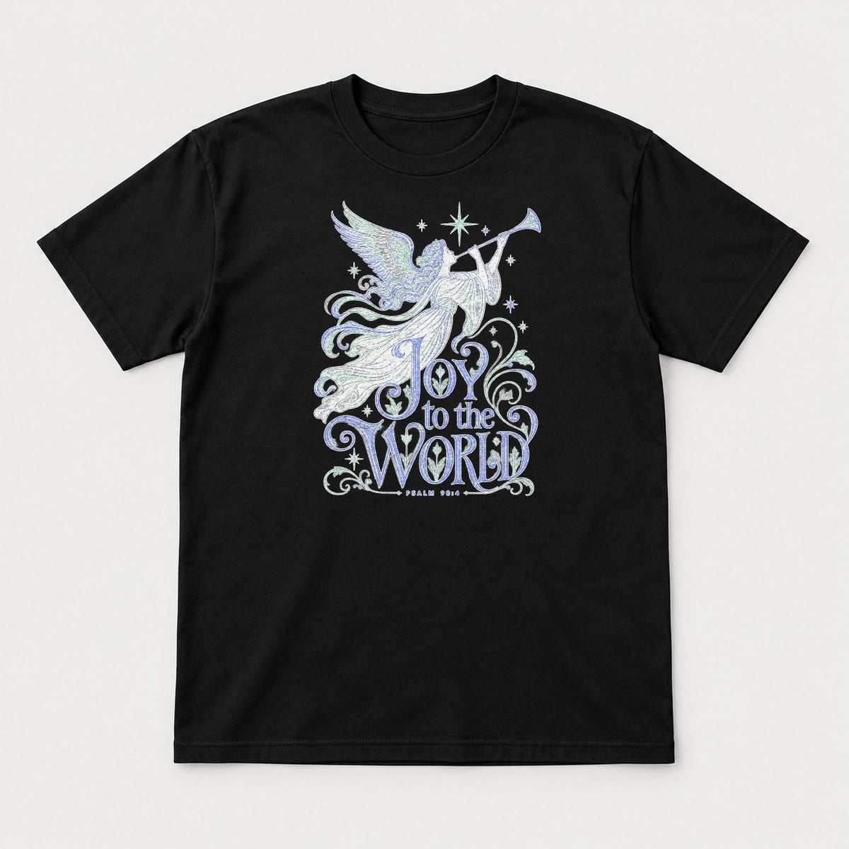 Joy to the World Angel Christmas Graphic T-Shirt & Sweatshirt - Tshirt Black Front
