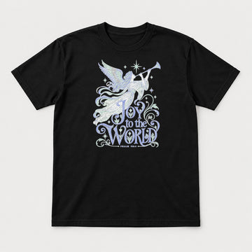 Joy to the World Angel Christmas Graphic T-Shirt & Sweatshirt - Tshirt Black Front