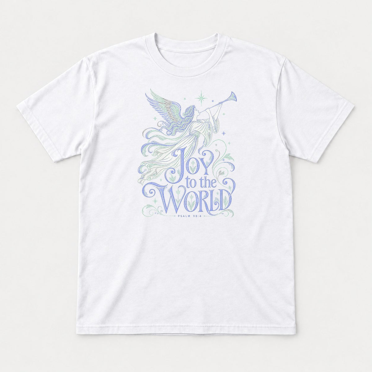 Joy to the World Angel Christmas Graphic T-Shirt & Sweatshirt - Tshirt White Front