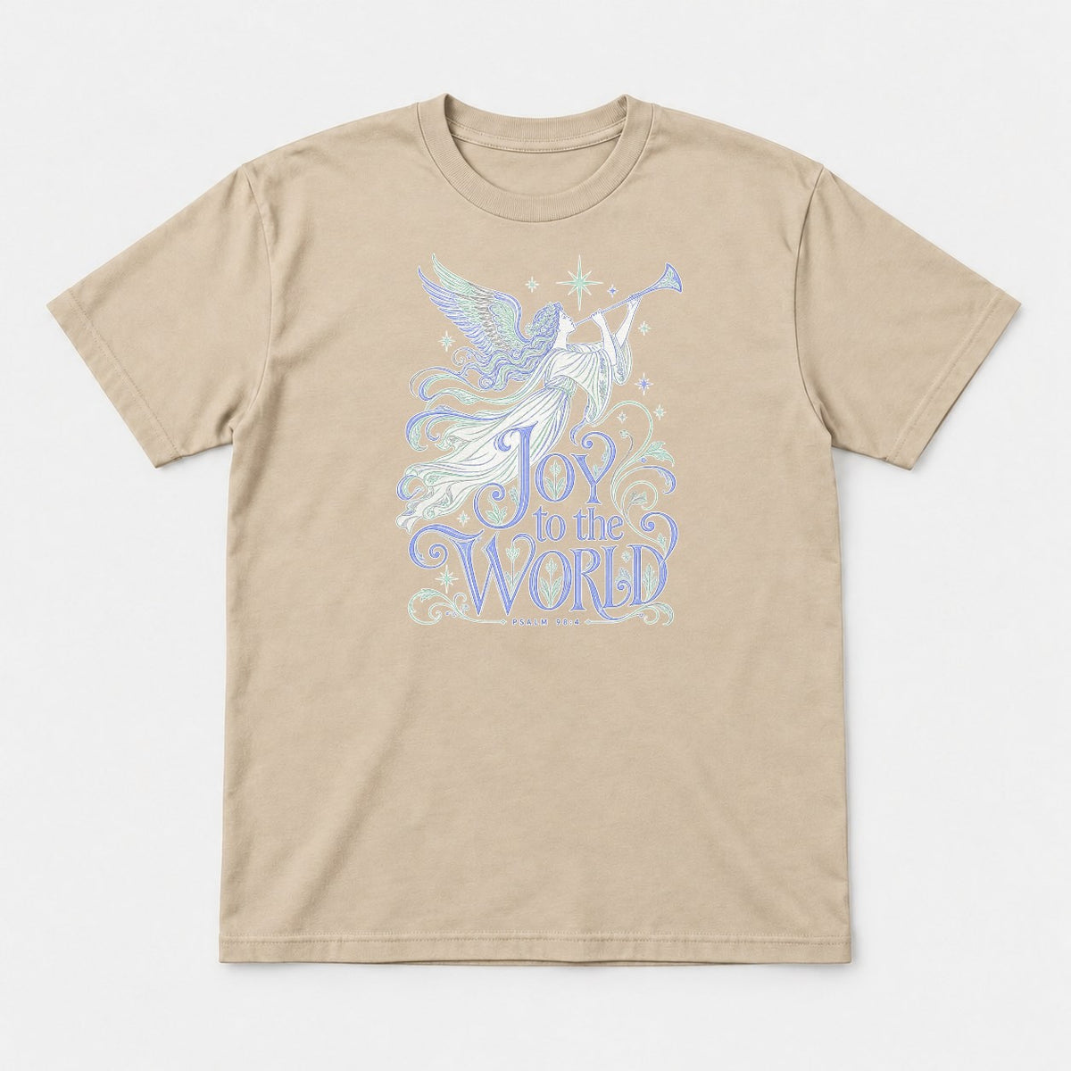 Joy to the World Angel Christmas Graphic T-Shirt & Sweatshirt - Tshirt Sand Front