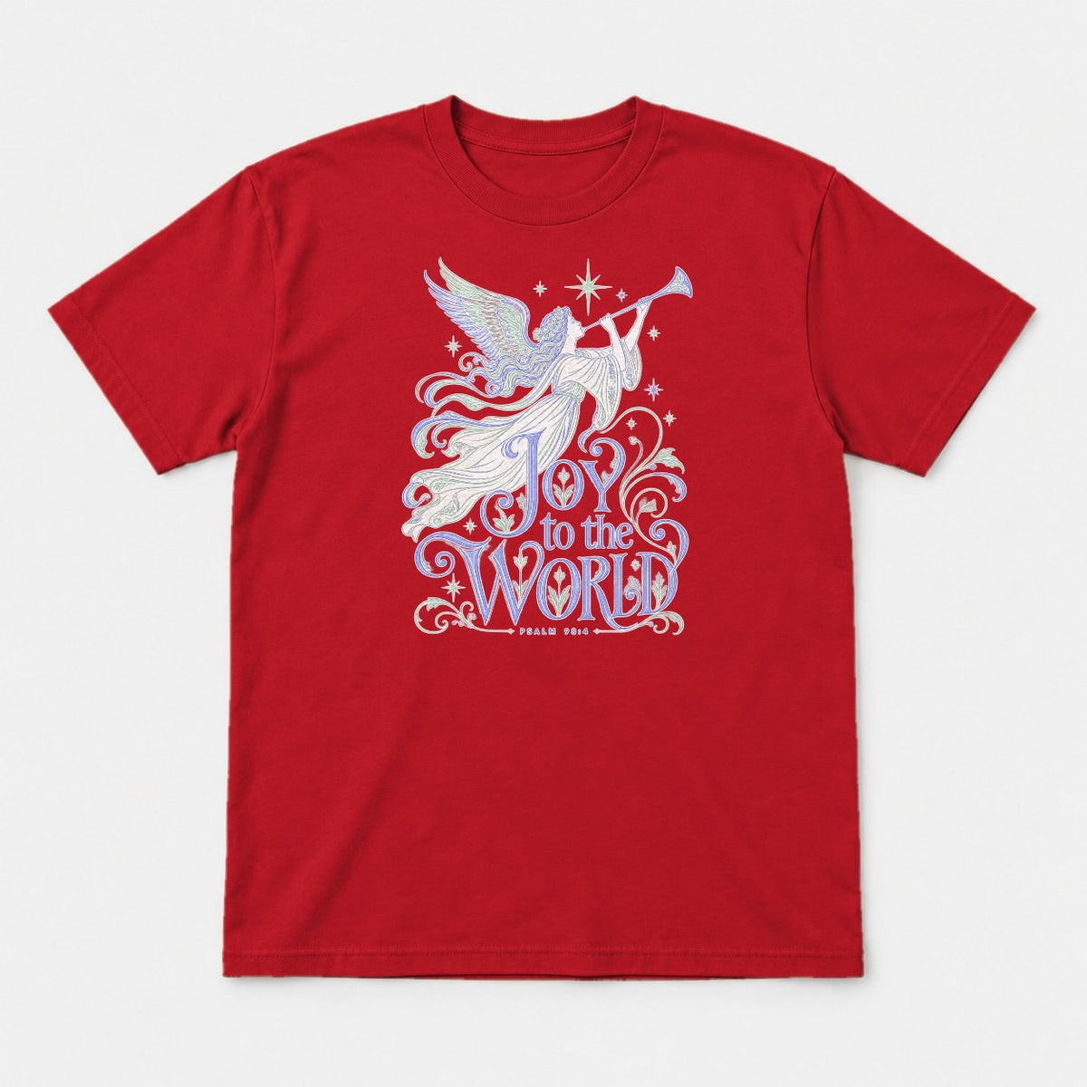 Joy to the World Angel Christmas Graphic T-Shirt & Sweatshirt - Tshirt Red Front