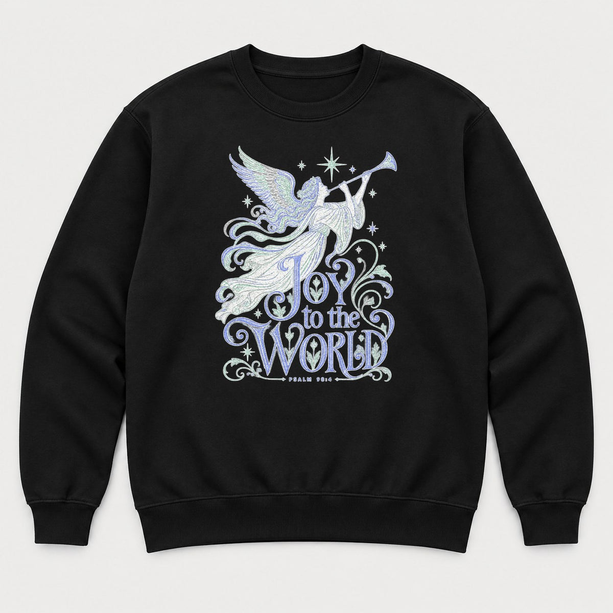 Joy to the World Angel Christmas Graphic T-Shirt & Sweatshirt - Sweatshirt Black Front