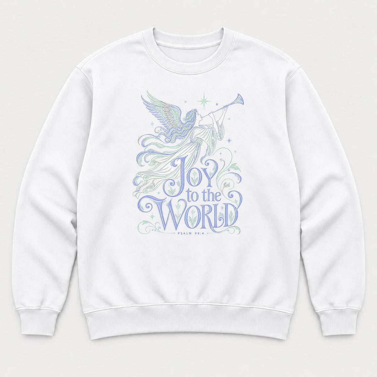 Joy to the World Angel Christmas Graphic T-Shirt & Sweatshirt - Sweatshirt White Front