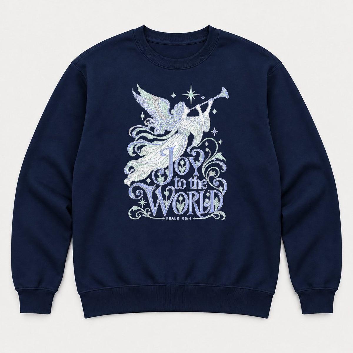 Joy to the World Angel Christmas Graphic T-Shirt & Sweatshirt - Sweatshirt Navy Front