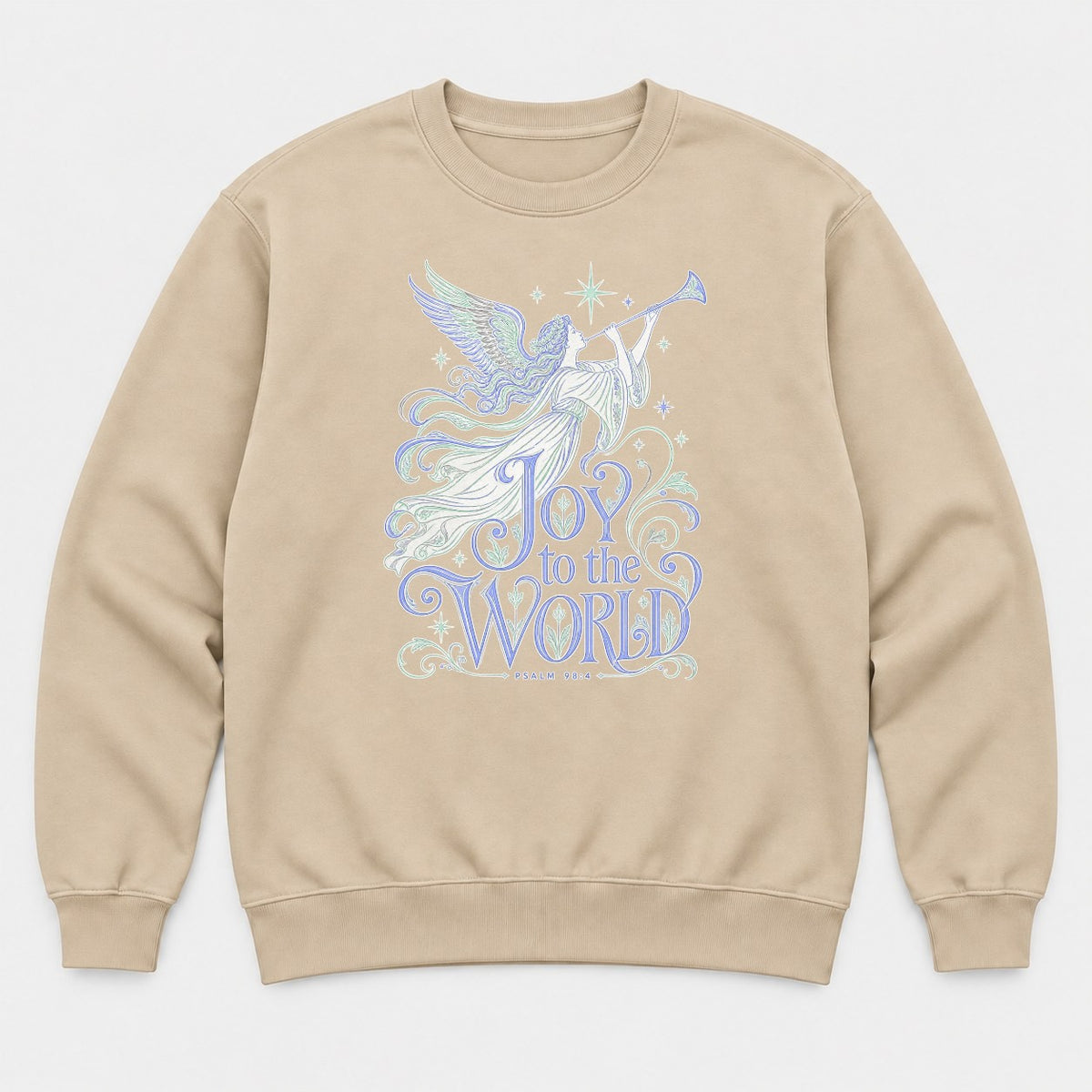 Joy to the World Angel Christmas Graphic T-Shirt & Sweatshirt - Sweatshirt Sand Front