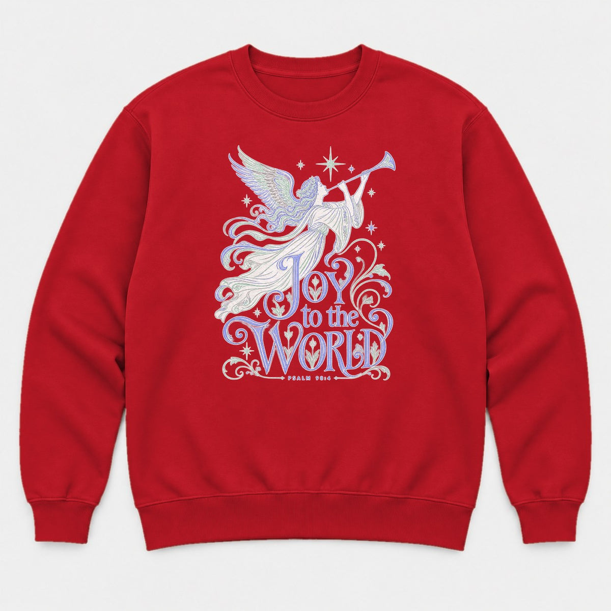 Joy to the World Angel Christmas Graphic T-Shirt & Sweatshirt - Sweatshirt Red Front