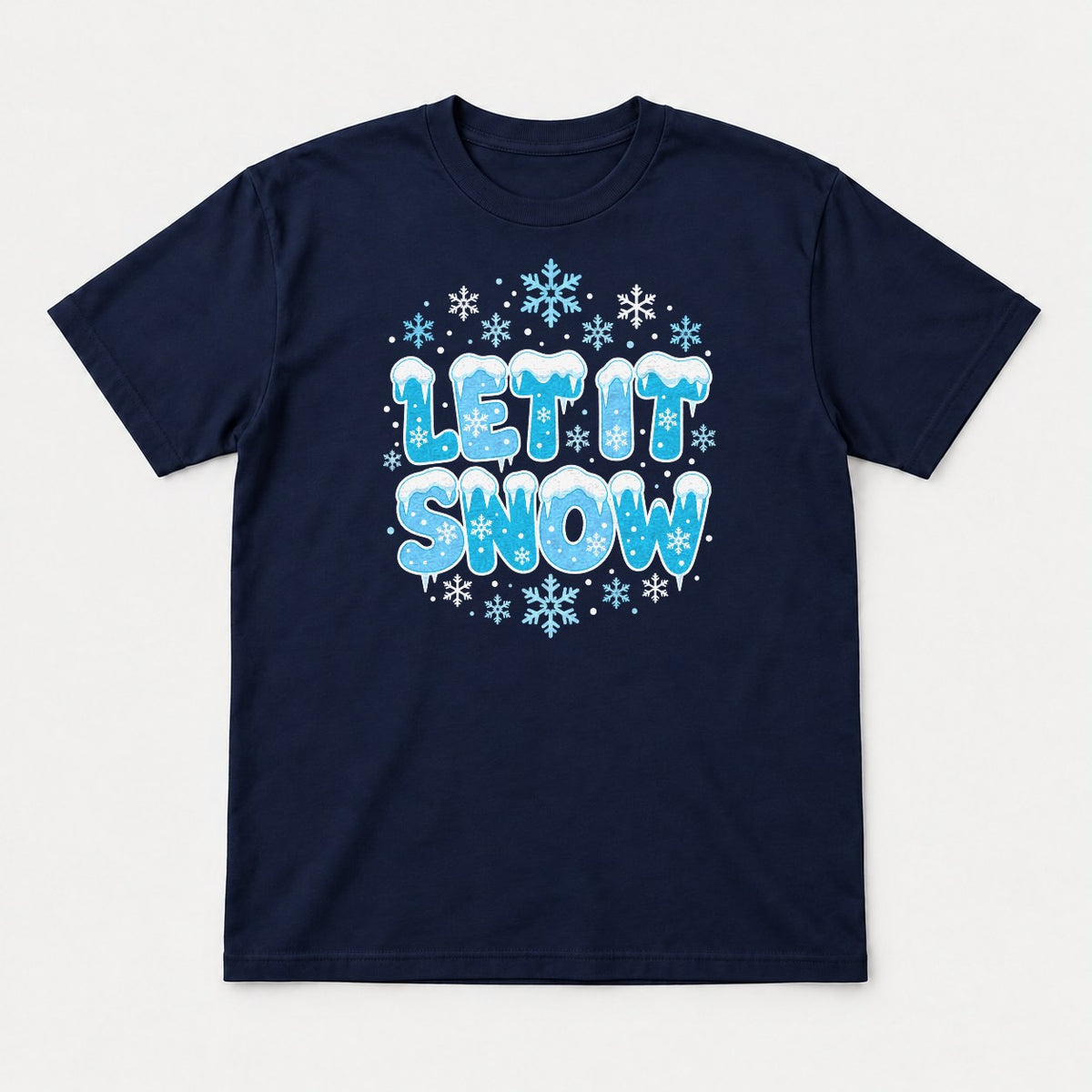 Let It Snow Icy Winter Graphic T-Shirt & Sweatshirt - Tshirt Navy Front