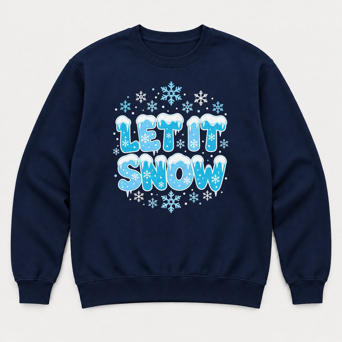 Let It Snow Icy Winter Graphic T-Shirt & Sweatshirt - Sweatshirt Navy Front