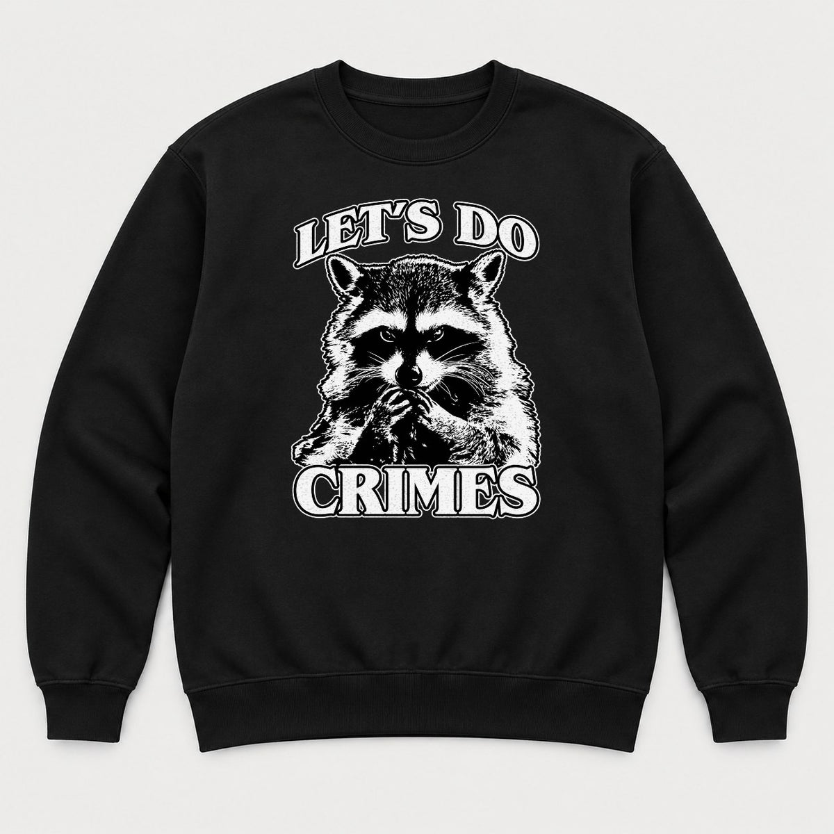Let's Do Crimes Raccoon Graphic T-Shirt & Sweatshirt - Sweatshirt Black Front