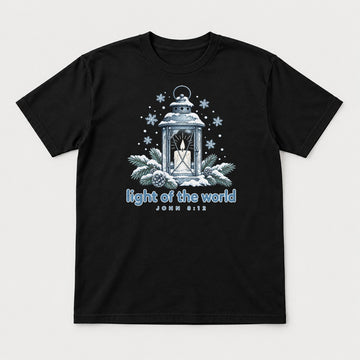 Light of the World Snowy Lantern John 8:12 Graphic T-Shirt & Sweatshirt - Tshirt Black Front
