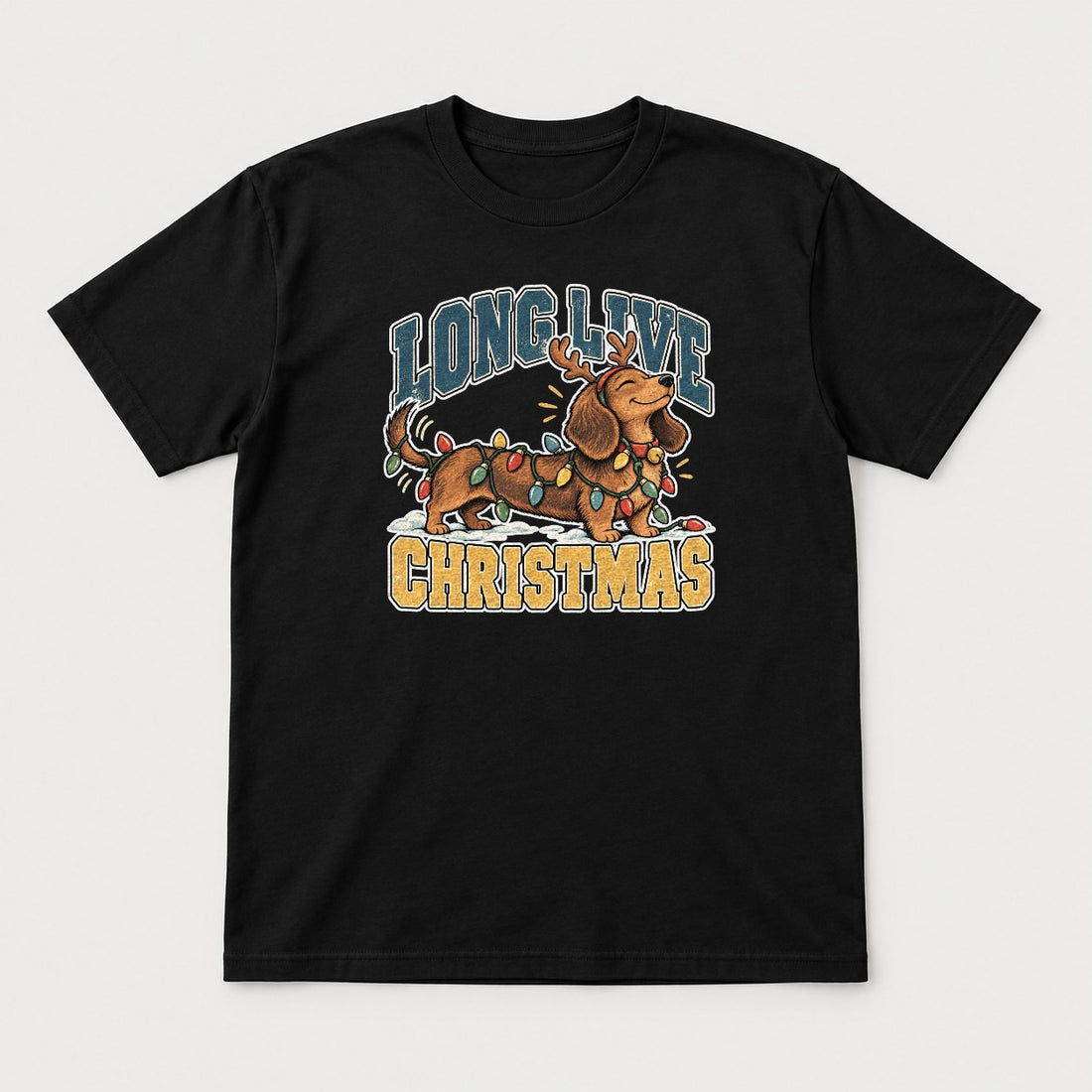 Long Live Christmas Dachshund Christmas Lights Graphic T-Shirt & Sweatshirt - Tshirt Black Front