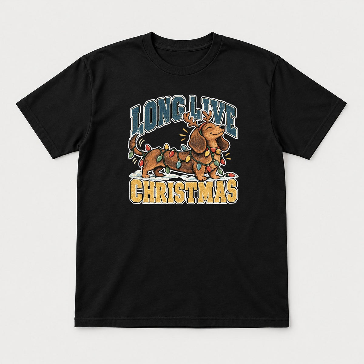 Long Live Christmas Dachshund Christmas Lights Graphic T-Shirt & Sweatshirt - Tshirt Black Front