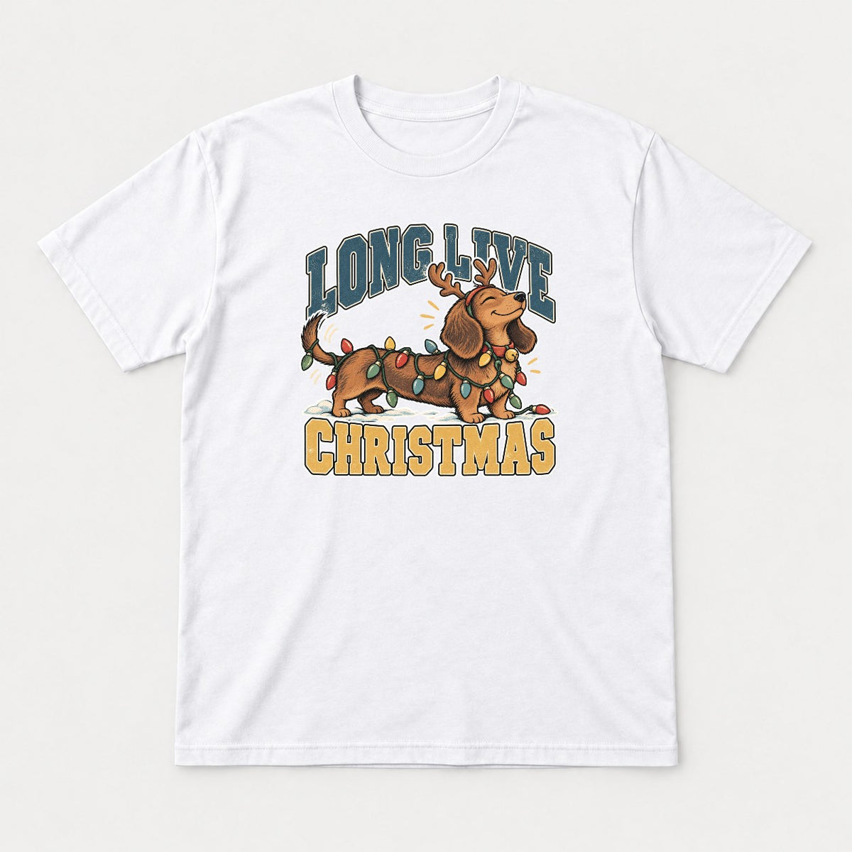 Long Live Christmas Dachshund Christmas Lights Graphic T-Shirt & Sweatshirt - Tshirt White Front