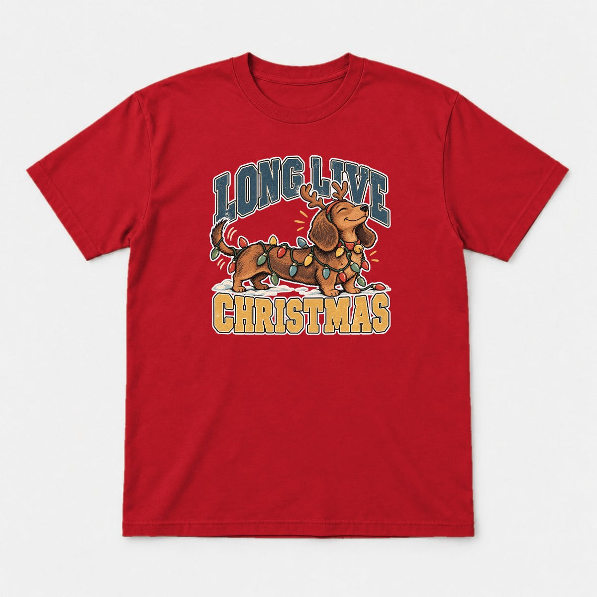 Long Live Christmas Dachshund Christmas Lights Graphic T-Shirt & Sweatshirt - Tshirt Red Front