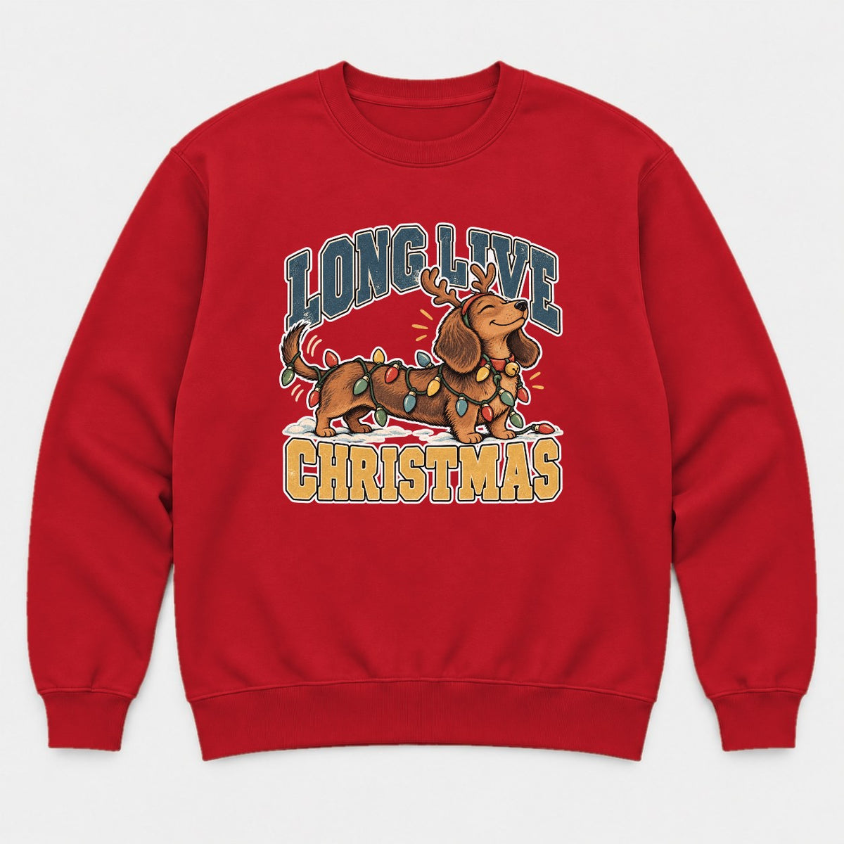 Long Live Christmas Dachshund Christmas Lights Graphic T-Shirt & Sweatshirt - Sweatshirt Red Front