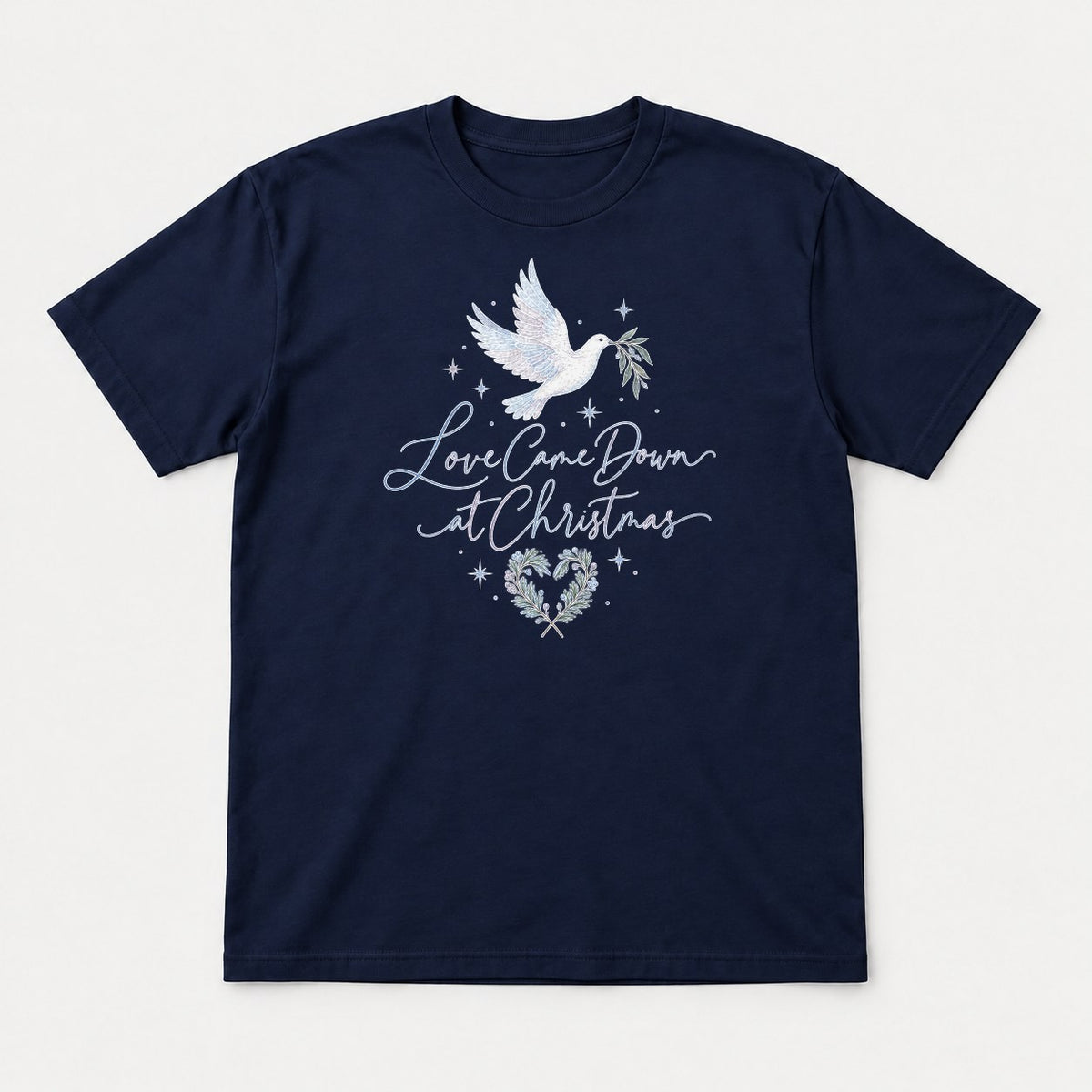 Love Came Down at Christmas Dove Graphic T-Shirt & Sweatshirt - Tshirt Navy Front