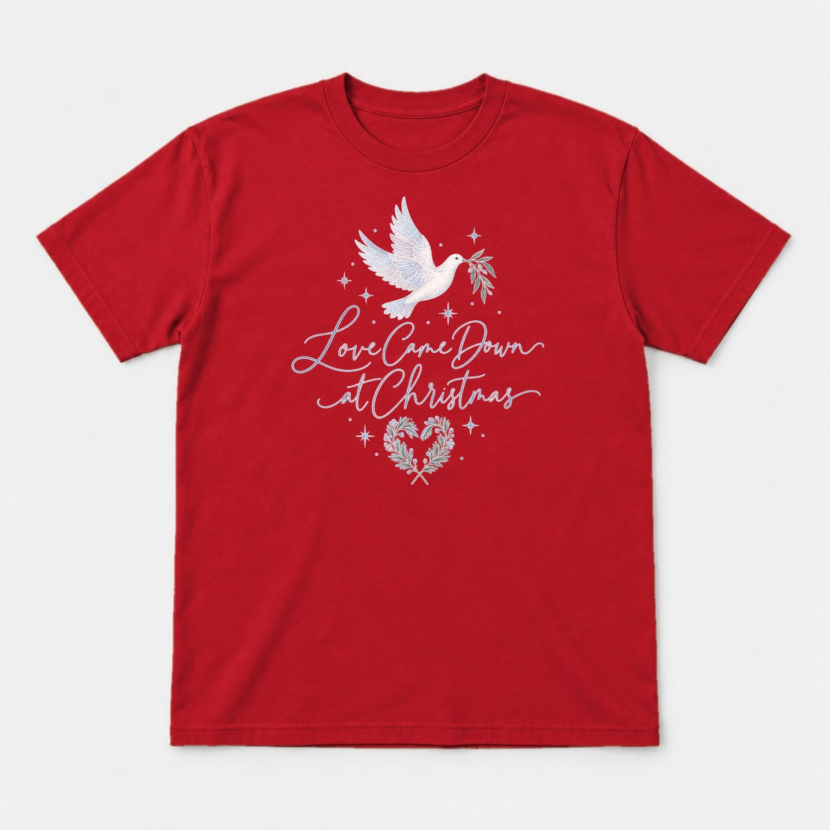 Love Came Down at Christmas Dove Graphic T-Shirt & Sweatshirt - Tshirt Red Front