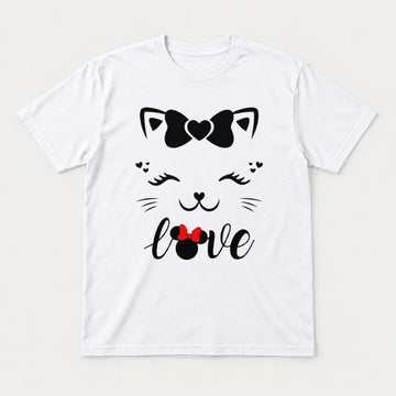 Love Cute Cat Face Bow Graphic T-Shirt & Sweatshirt - Tshirt White Front