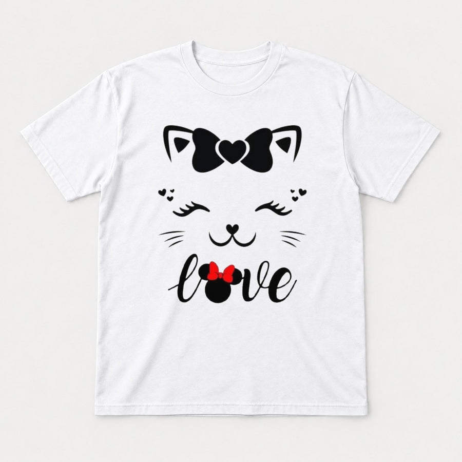 Love Cute Cat Face Bow Graphic T-Shirt & Sweatshirt