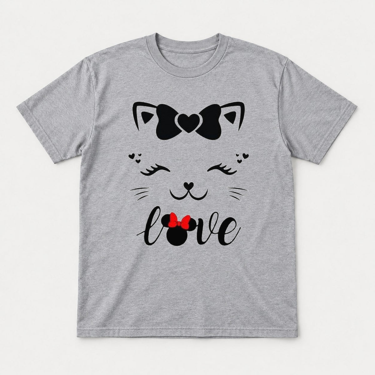 Love Cute Cat Face Bow Graphic T-Shirt & Sweatshirt - Tshirt Sport Grey Front