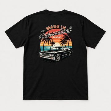Made In Supernatural Kansas Retro Sunset Muscle Car Graphic T-Shirt & Sweatshirt - Tshirt Black Back
