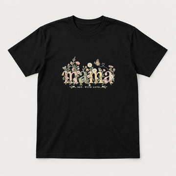 Mama Est. With Love Floral Butterfly Graphic T-Shirt & Sweatshirt - Tshirt Black Front