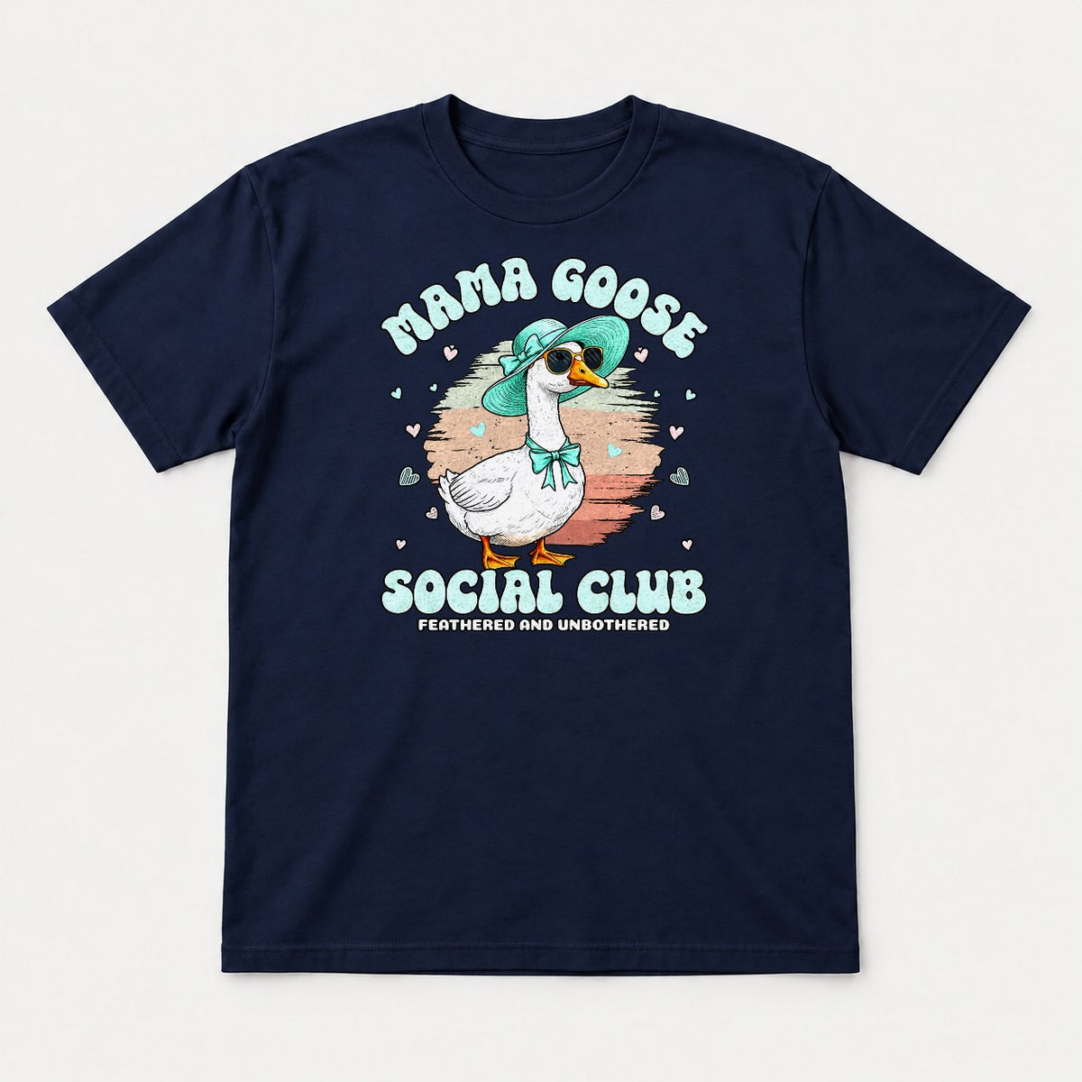 Mama Goose Social Club Feathered and Unbothered Graphic T-Shirt & Sweatshirt - Tshirt Navy Front