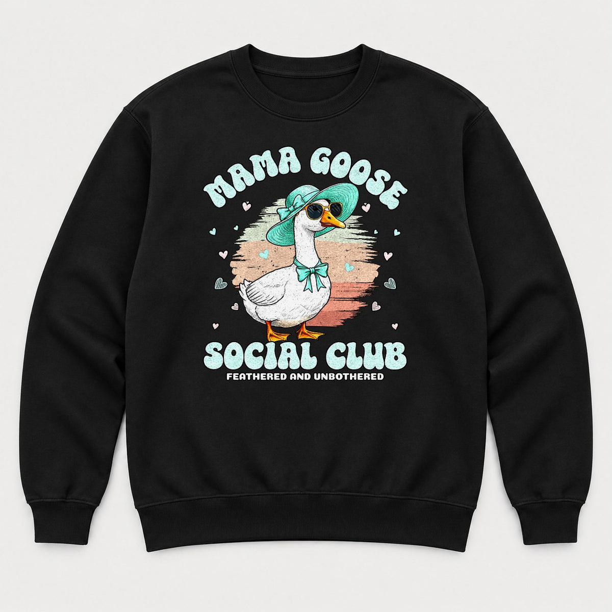 Mama Goose Social Club Feathered and Unbothered Graphic T-Shirt & Sweatshirt - Sweatshirt Black Front