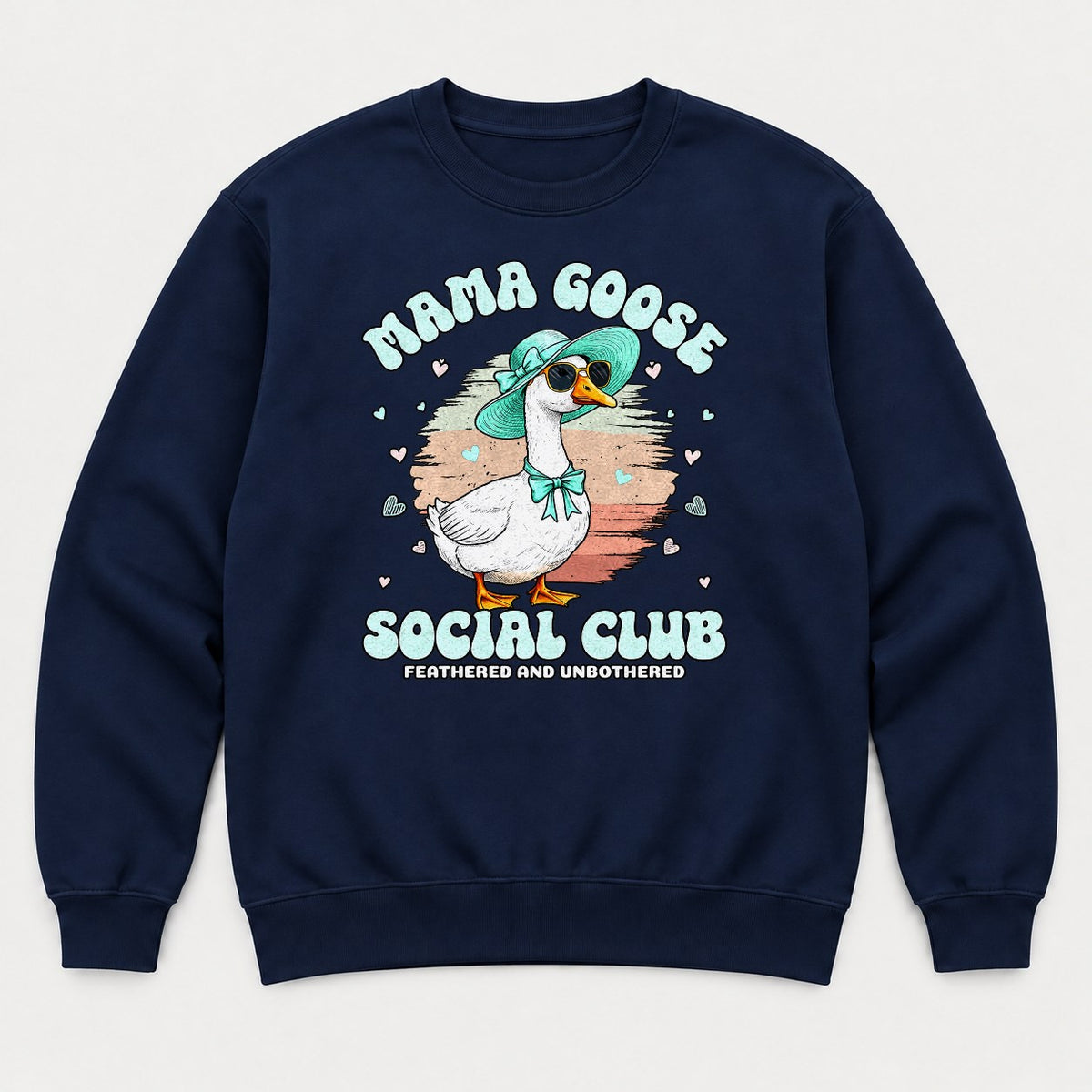 Mama Goose Social Club Feathered and Unbothered Graphic T-Shirt & Sweatshirt - Sweatshirt Navy Front