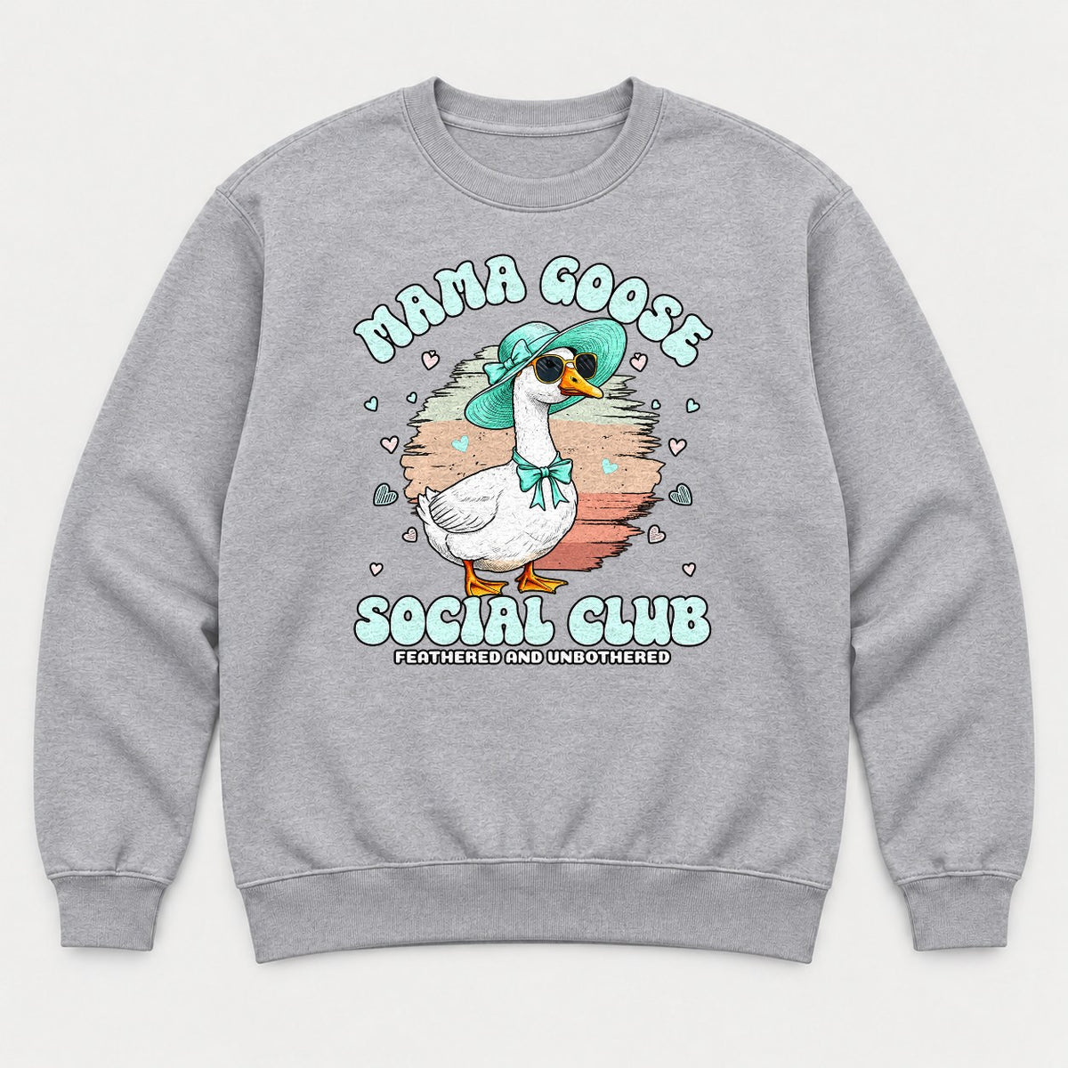 Mama Goose Social Club Feathered and Unbothered Graphic T-Shirt & Sweatshirt - Sweatshirt Sport Grey Front