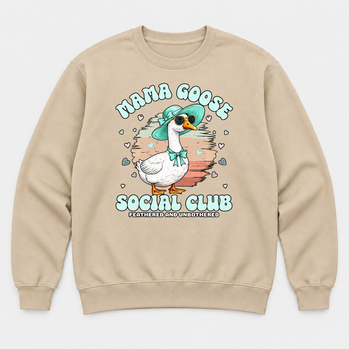 Mama Goose Social Club Feathered and Unbothered Graphic T-Shirt & Sweatshirt - Sweatshirt Sand Front