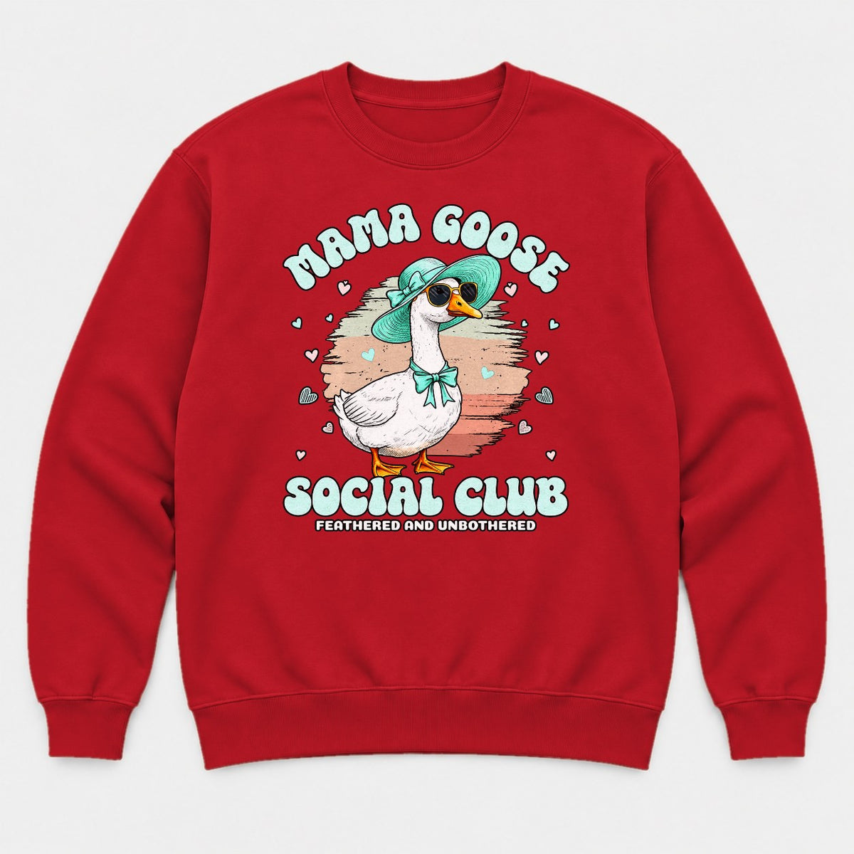 Mama Goose Social Club Feathered and Unbothered Graphic T-Shirt & Sweatshirt - Sweatshirt Red Front