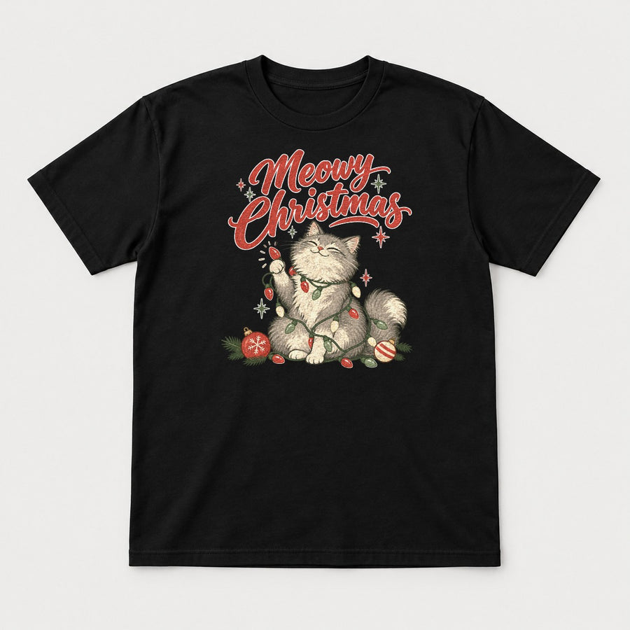 Meowy Christmas Retro Cat in Lights Graphic T-Shirt & Sweatshirt